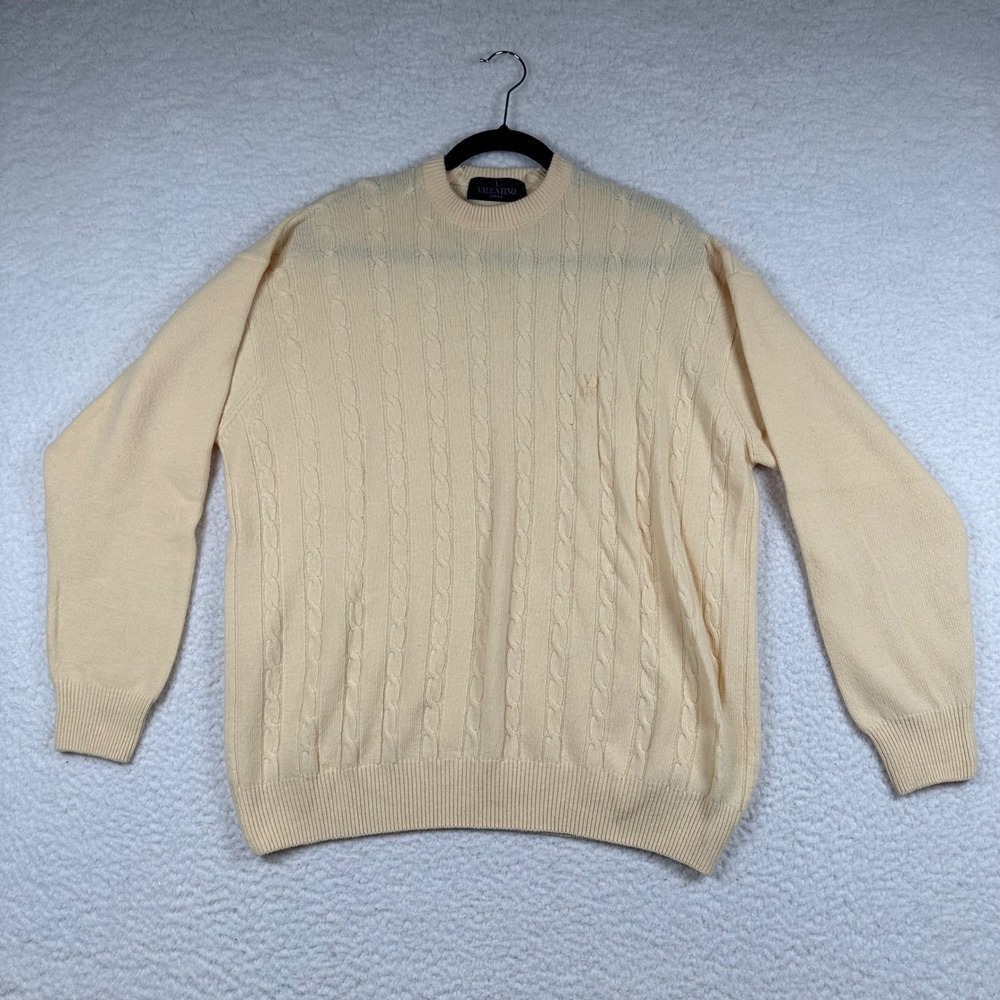 Valentino Jeans Cable Knit Sweater Mens Vintage Designer Cream Yellow XL Cream